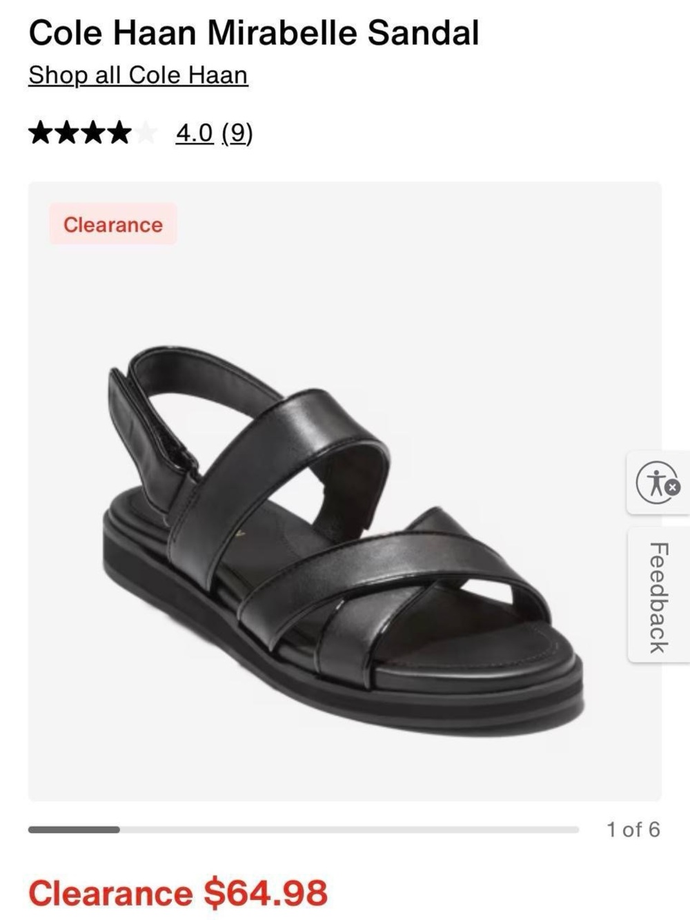 Cole Haan Black Leather Strappy Slingback Sandal